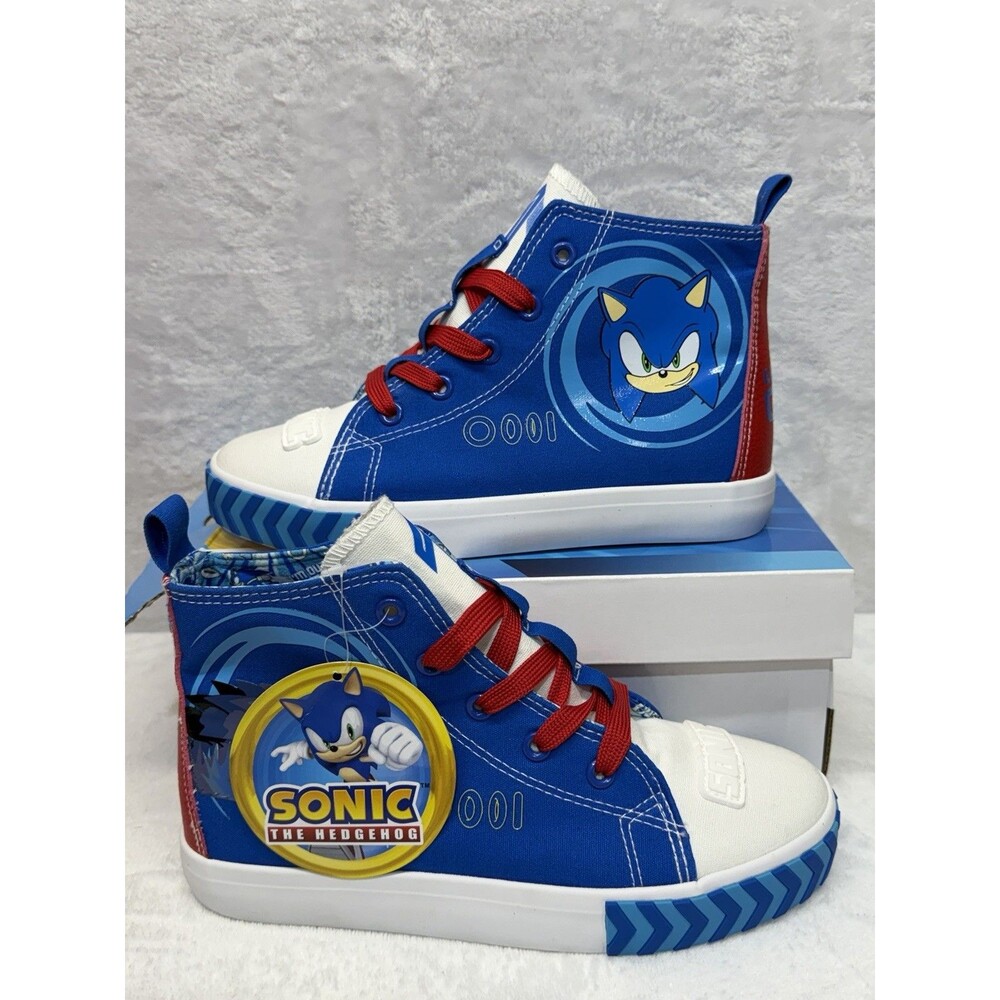Sonic The Hedgehog Kids High Top Sneakers Blue Red Lace Up Size 4